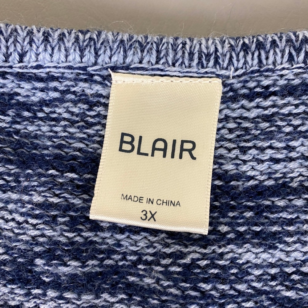 Blair Sweater Top Plus Size Women's 3X Blue Marled Knit Button Poncho Crew Neck - Picture 3 of 10